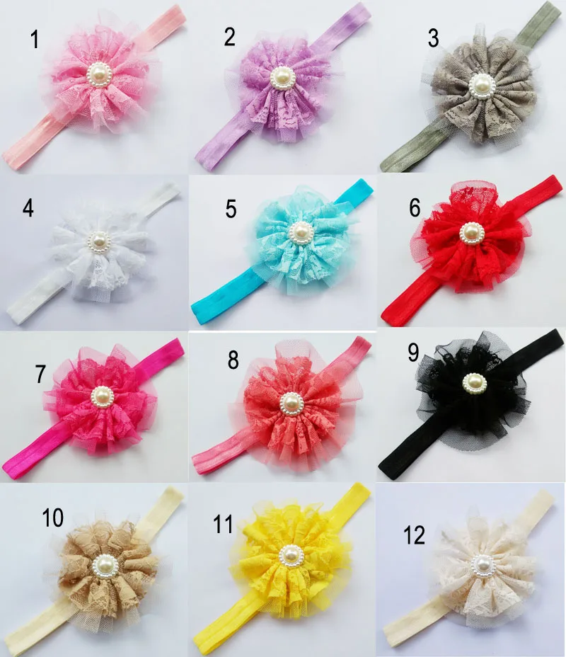 

Шифоновый шебби цветок для маленьких девочек повязки на голову аксессуары для волос Детская эластичная повязка на голову 24 шт. в комплекте