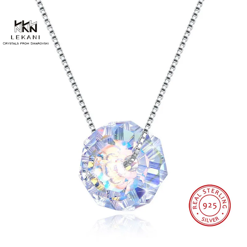 Ожерелье LEKANI из кристаллов Swarovski 925 Ms. Простая атмосфера круглый кулон ожерелье