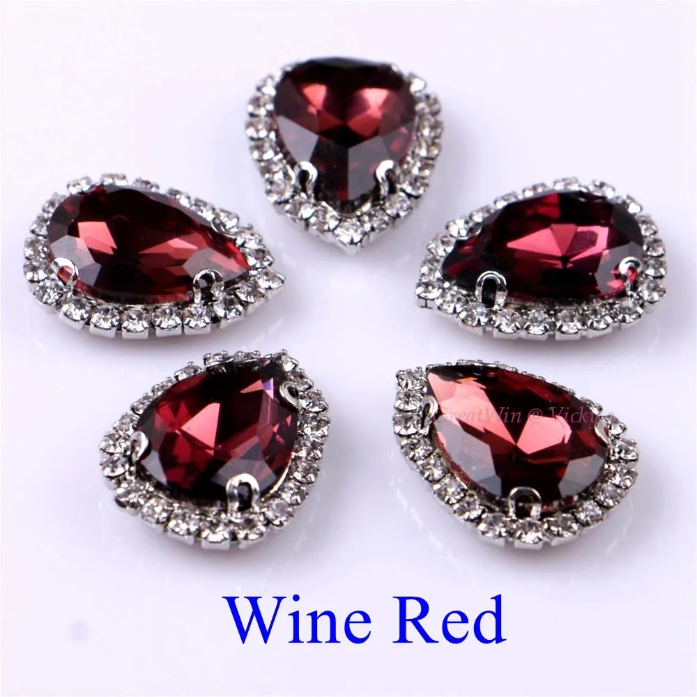 Wine Red Обведено Стразы! Слеза Форма Стекло Стразы со стразами с когтями пришить Strass металлическое основание, с пряжкой, с украшением в виде кристаллов камень 10 шт./упак - Цвет: Wine Red