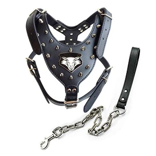 Шлейка и поводок для собак из мягкой кожи с шипами Pitbull Bully|har jewelry|harness chainharness leash |