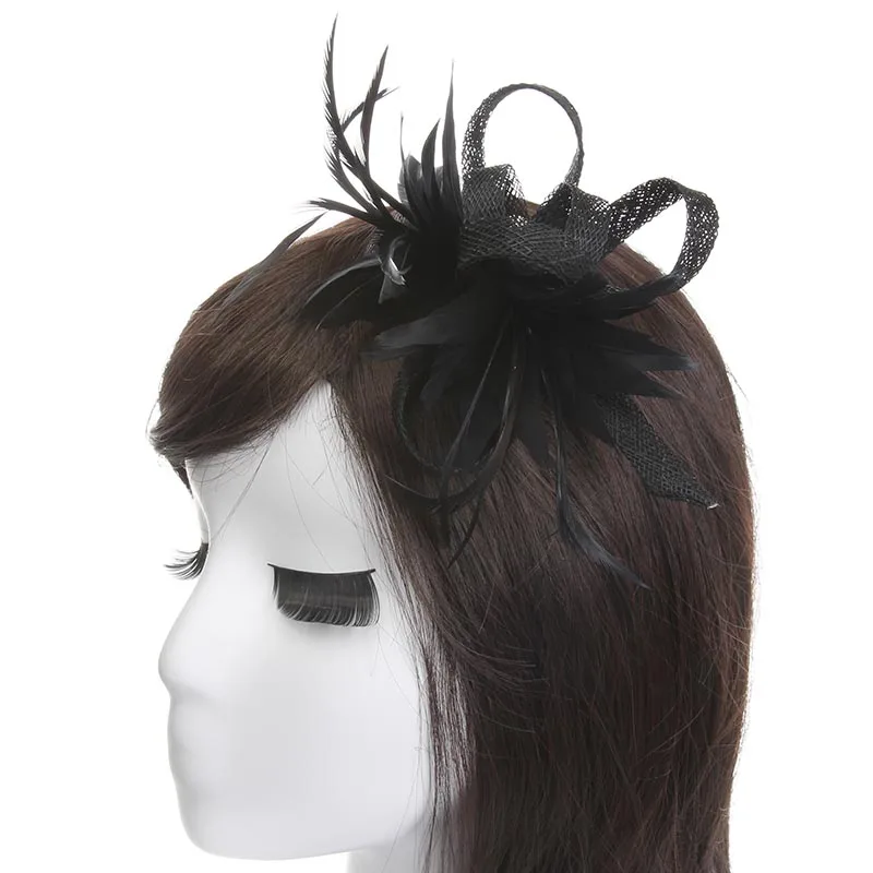Париж Девушки перо головной убор цветок Sinamay брошь заколка для волос женщина элегантный танец шоу вечерние платья головные уборы аксессуары для волос