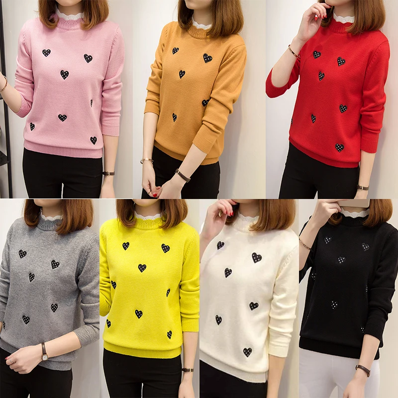 Surmiitro Heart Embroidery Winter Sweater Women For 2019 Autumn Korean Elegant Knitted Jumper Ladies Pullover Female Pull Femme | Женская