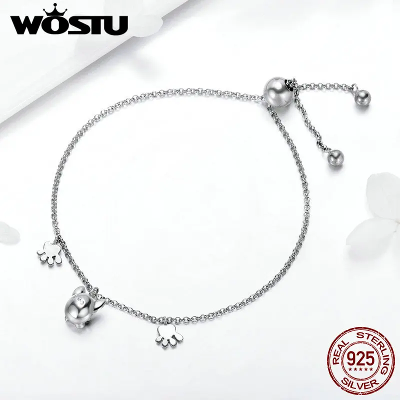 WOSTU Высокое качество 100% Серебро 925 пробы Французский бульдог браслет со следами