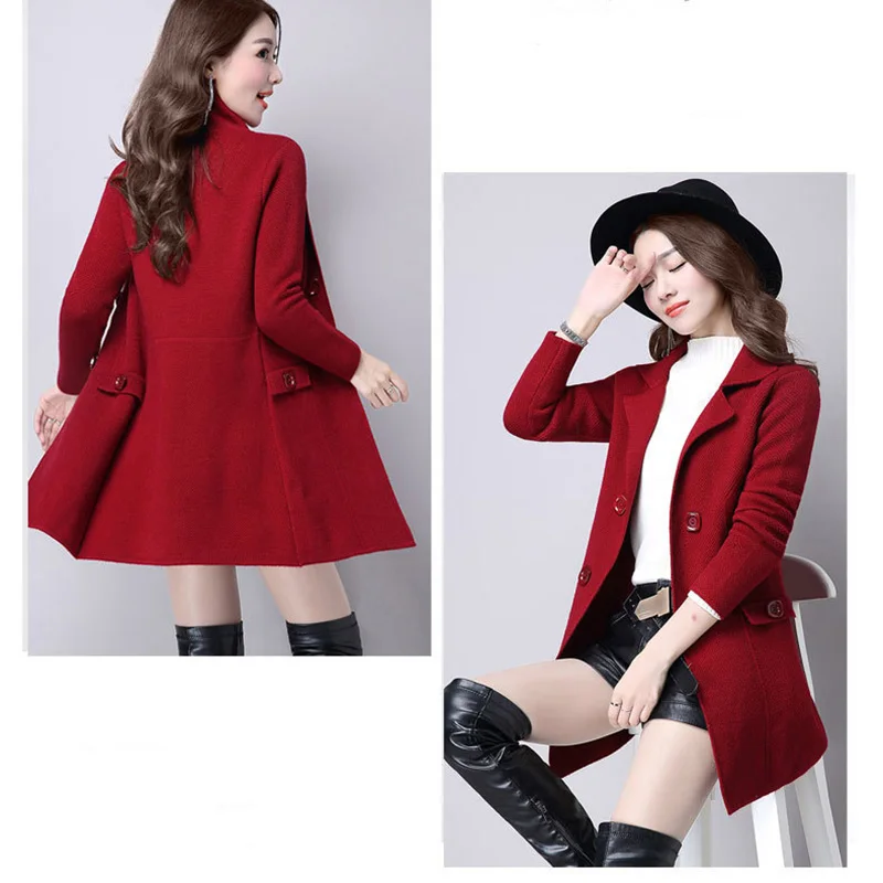 New Women Autumn winter/ Sweater 2018 Long Cardigan Korean Slim Pocket Loose Knit Outwear Coat SW522 |