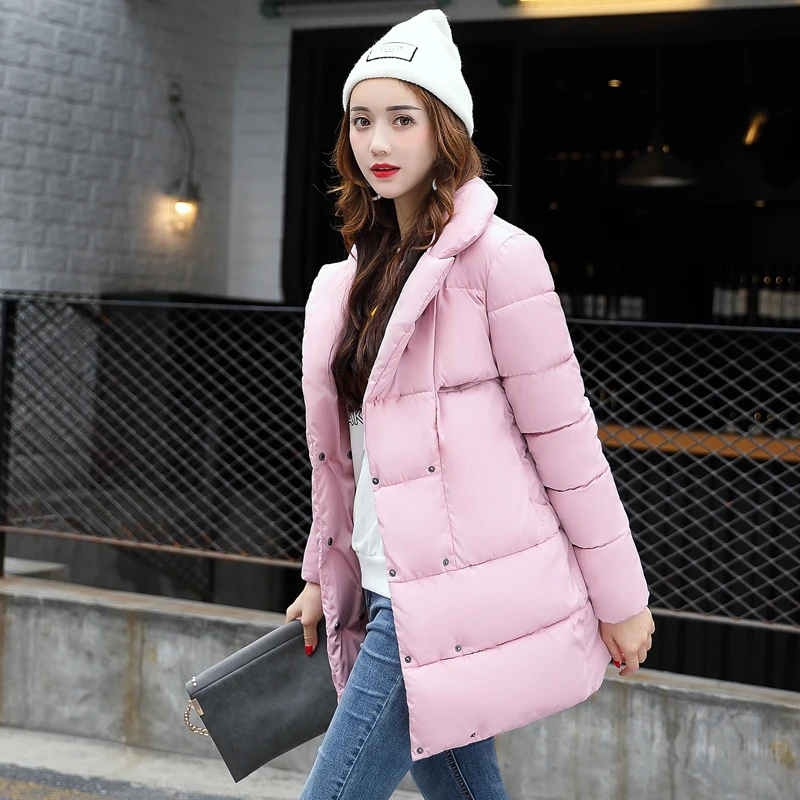 2018 fashion women winter coat turn down collar covered button female outerwear parka warm jacket loose jaqueta feminina | Верхняя