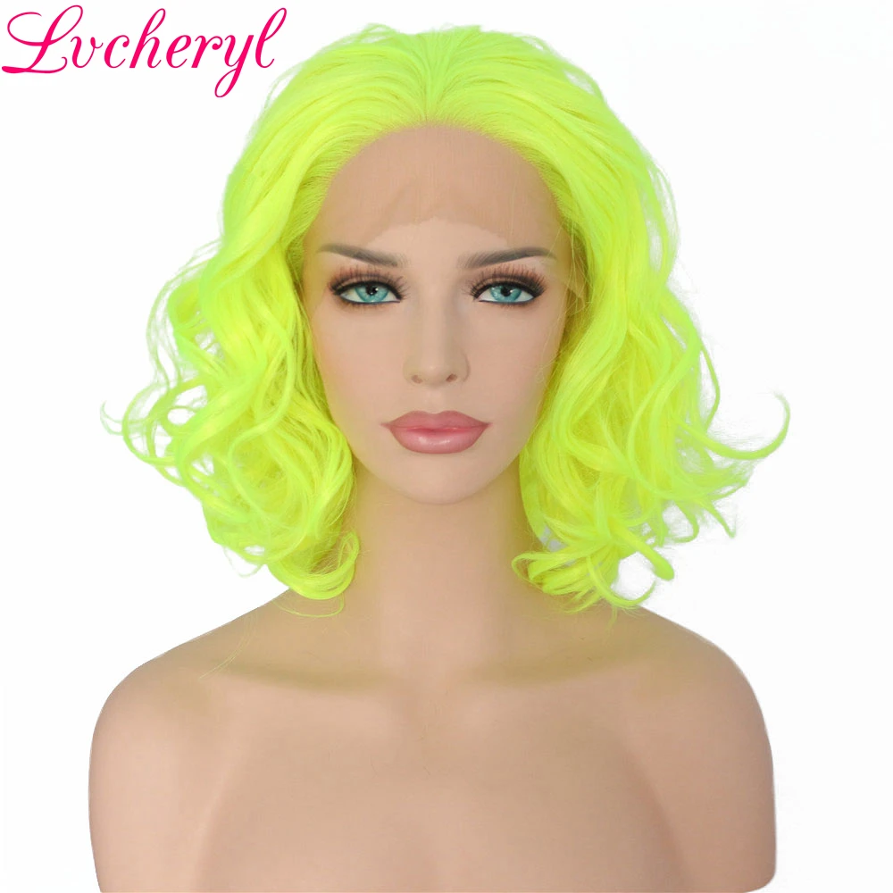 Короткие вьющиеся волосы Lvcheryl ручной вязки желтого цвета высокая плотность
