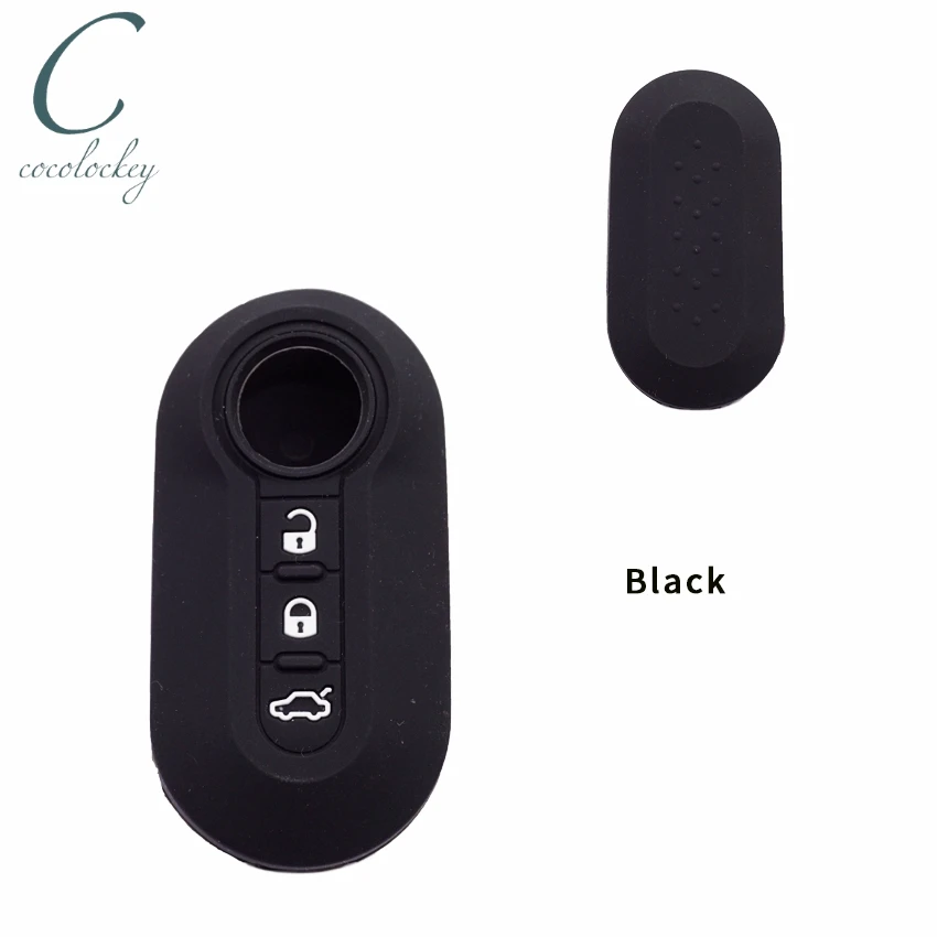 Cocolockey чехол для ключей Fiat 500, чехол для ключей Fiat Punto Panda, чехол для ключей, 3 кнопки, флип-ключ, автомобильные аксессуары - Название цвета: Black