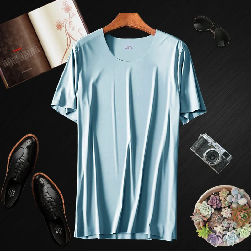 

2 Pieces Summer Men's O Neck Soild Color Ice Silk Short Sleeve