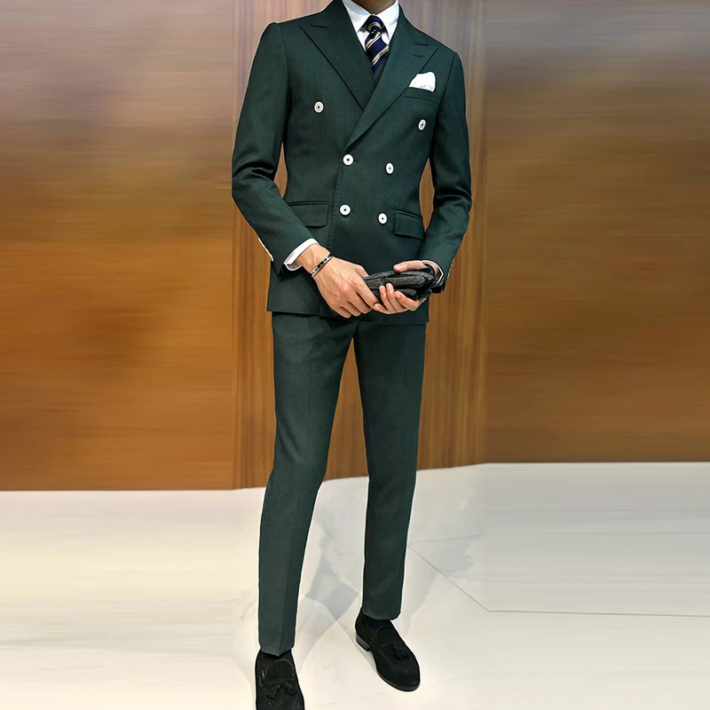 

Темно-зеленый деловой костюм смокинги для жениха облегающий мужской свадебный костюм 2 предмета двубортный блейзер мужской костюм (пиджак +...