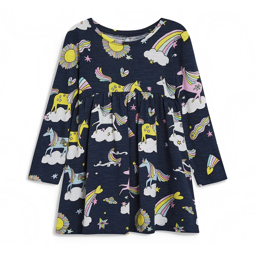 New Fashion Kids Dresses for Girls Summer Unicorn Printed Casual One-Piece Costume A-line Dress Children's Clothing | Детская одежда