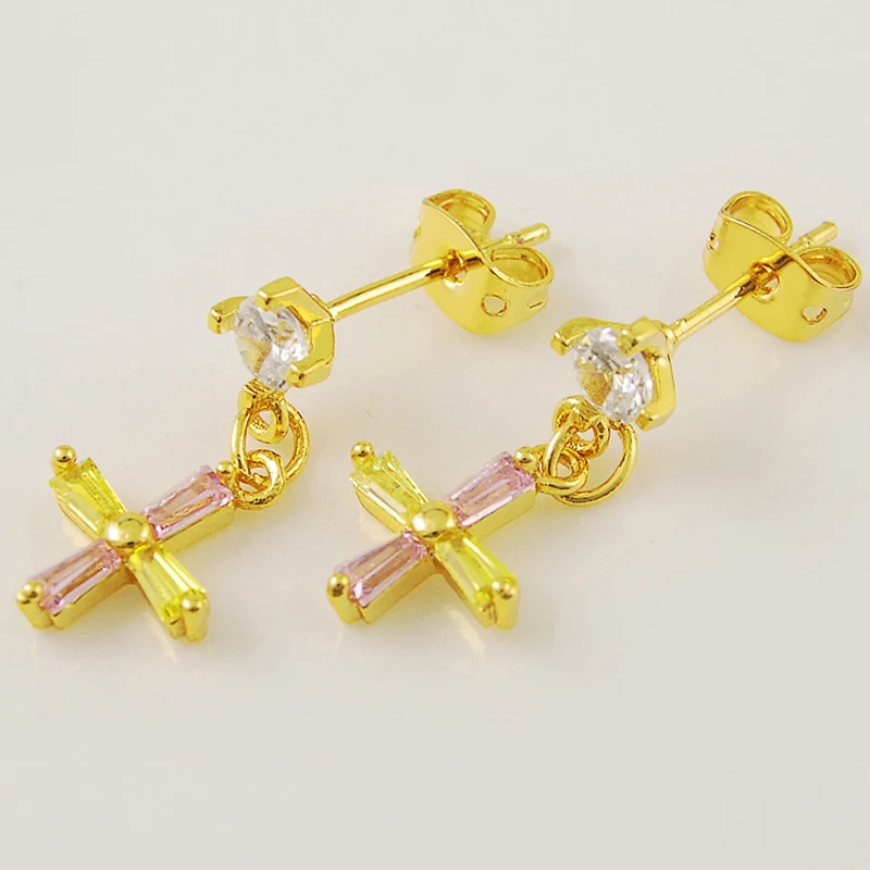Женские золотые серьги гвоздики с фианитом 24 к|cz stud earrings|brand earringsfashion earrings |