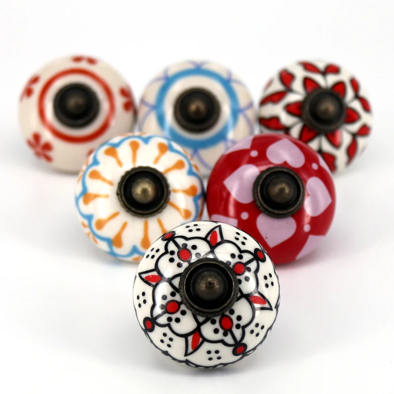 6 шт Разноцветные керамические ручки для ящиков и тянет шкафа потертый шикарный