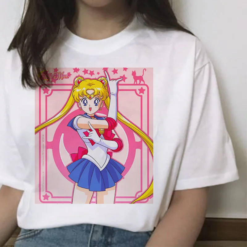 Сейлор Мун футболка Летняя Harajuku Женская футболка сладкий принт Ullzang футболка Kawaii Женский Топ Тройники короткий рукав рубашки Графический - Цвет: 5782