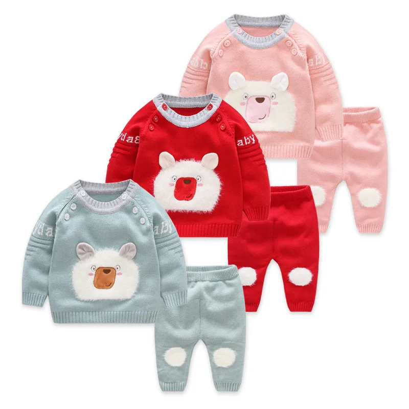 

Ins Popular Baby Girls Suit 2018 Autumn Cartoon Pattern Children Set for Girls Tops+Pants 2pcs Knitted Newborn Sets Toddler Suit