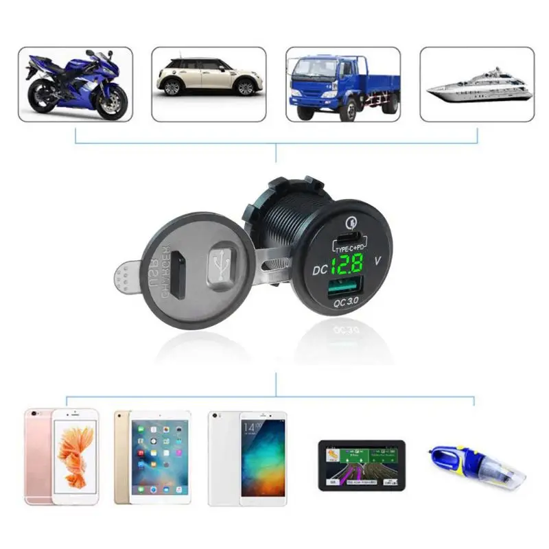 Водонепроницаемое автомобильное зарядное устройство 12 В 24 Тип C PD QC 3 0 USB