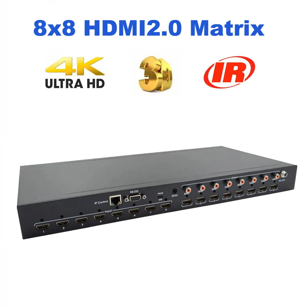 PUZHIJIE HDMI2.0 8X8 HDMI матрица 4K2K 60 Гц YUV4:4:4 18 Гбит/с Поддержка HDCP 2 1 4 HDR IR пульт