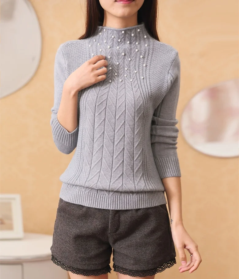 OHCLOTHING The 2021 women's new nail bead semi turtleneck core spun yarn knitted sweater | Женская одежда