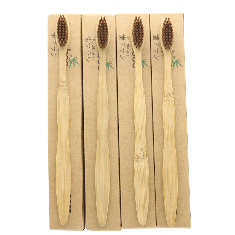 

DR.PERFECT 4pcs/lot Brown Curved Style bamboo toothbrush soft-bristle bamboo Black fibre wooden handle Black toothbrush