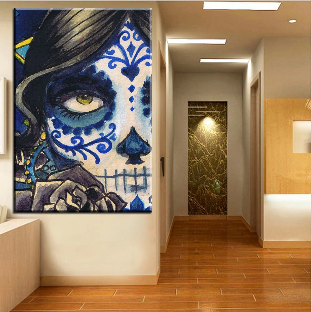 

Embelish Free Shipping Modern Home Decor HD Wall Posters For Living Room SKull Face Canvas Print Painting Home Decor