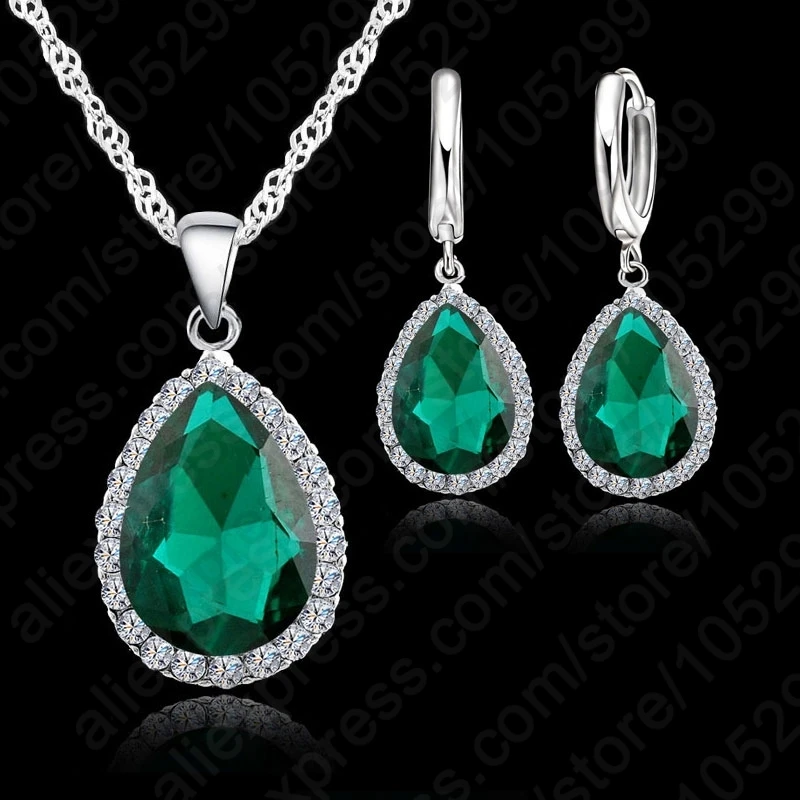 Ожерелье и серьги кольца из серебра 925 пробы с кристаллами|jewelry set 925|set sterling silverwedding