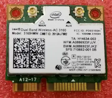Двухдиапазонный беспроводной AC 3160HMW AC3160 3160ACHMW половинный Mini PCI Express PCIe Wlan + BT Bluetooth