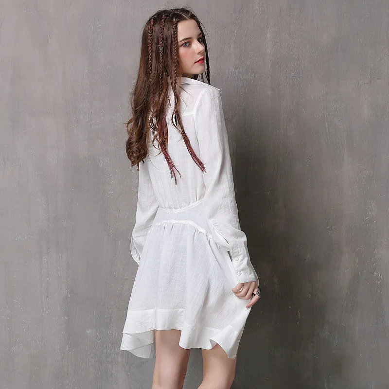 Blusas Femininas 2018 Boho хлопковая линия Женская Тонкая блузка с отложным воротником