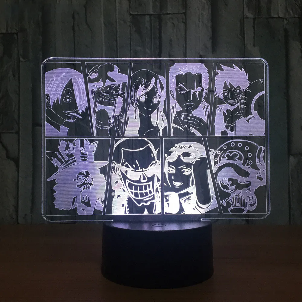 Слитная команда светодиодный 3D светильник Луффи сандзи Зоро нами иллюзия