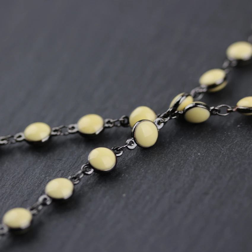 6mm Light Yellow Lampwork Glass Flat Round Coin Beads Gun Black Plated Rosary Links Chain Necklace Jewelry | Украшения и