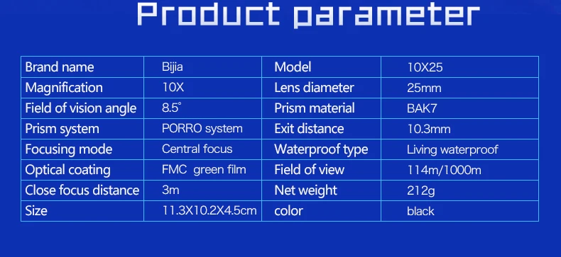 BIJIA 10X25 мини Порро телескоп бинокулярный Карманный светильник бинокулярный портативный телескоп Бинокль Кемпинг Охота jumelle инструменты