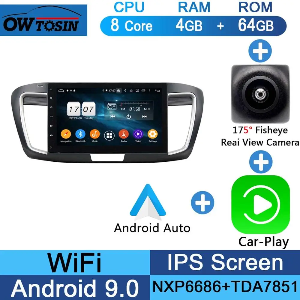 Fisheye Carplay n A 10," ips 8 ядерный 4G+ 64G Android 9,0 автомобильный dvd-плеер для Honda Accord 9 gps Радио стерео DSP CarPlay Parrot BT - Цвет: Fisheye Carplay n A