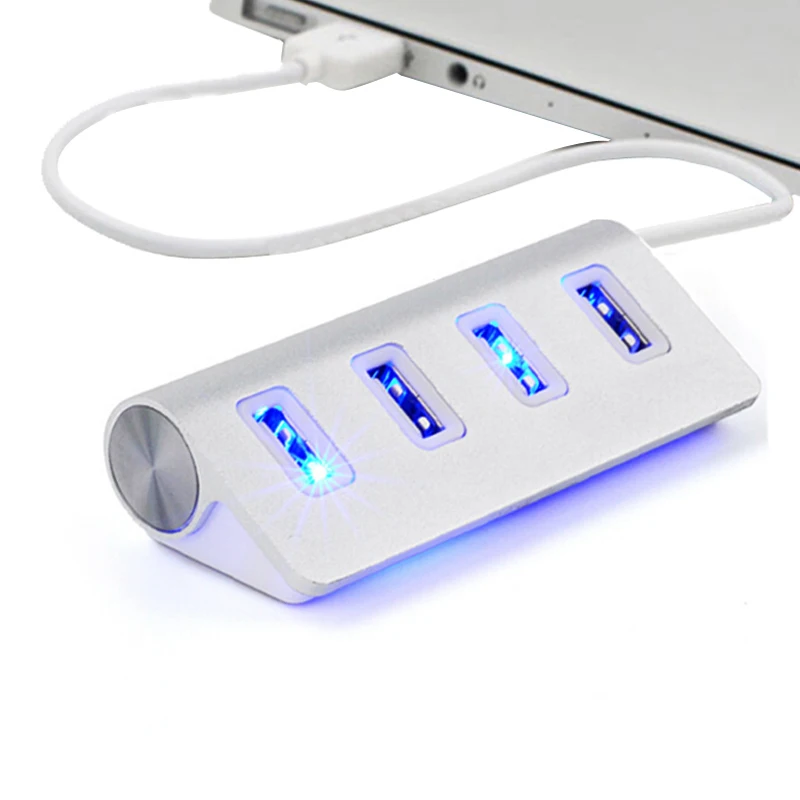 USB HUB Splitter Adapter 4 Ports USB2.0 High Speed Aluminum Mini With Blue LED For Macbook PC Laptop Overload Protection | Электроника