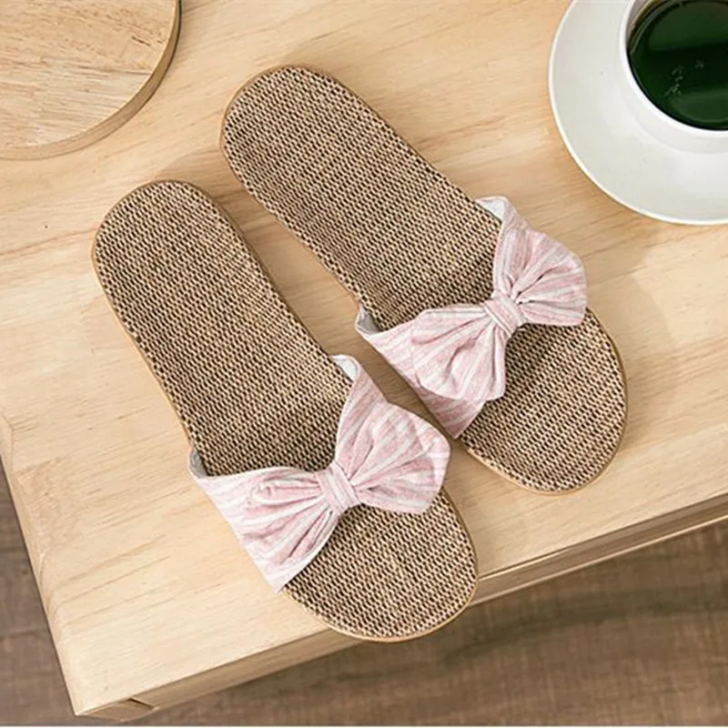 Женские домашние тапочки comagic Повседневные в полоску с бантиком пеньковые