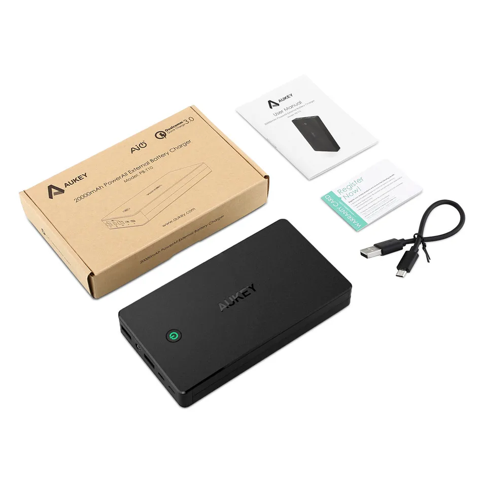 AUKEY Quick Charge 20000 power Bank 3 0 мАч Быстрая зарядка Dual USB портативный внешний аккумулятор