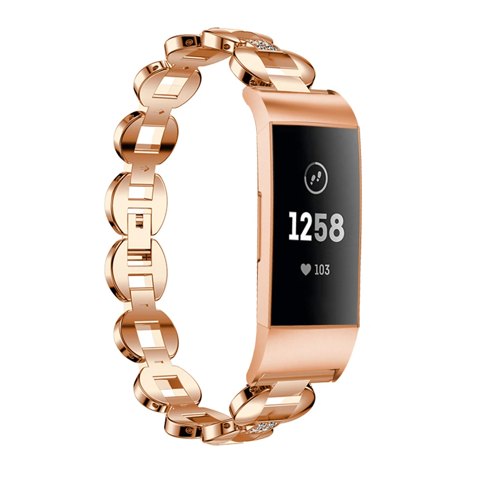 Ремешок для Fitbit Charge 3 металлический сменный серебристый браслет со стразами 4 l0506
