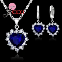new arrival 925 sterling silver set with shiny blue crystal elegant female bridal jewelry to true love