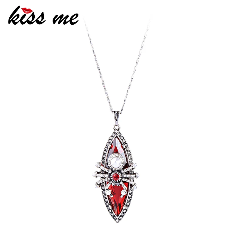 Женское колье из красной смолы KISS ME с подвеской в виде паука винтажное ювелирное