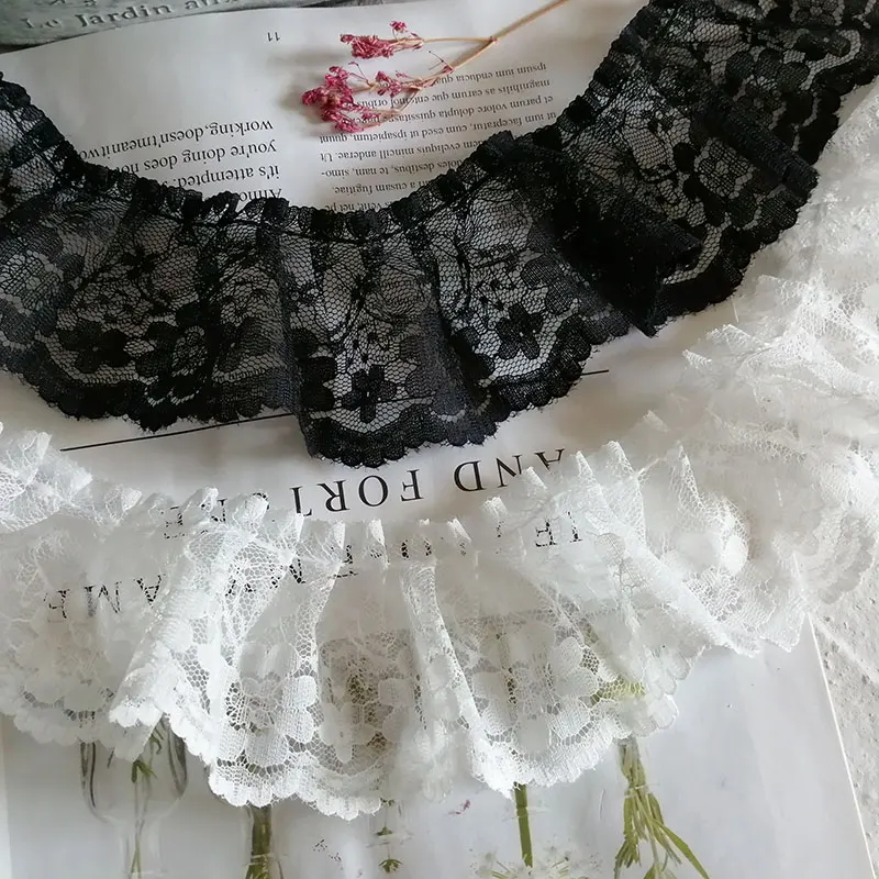 

5 m /pack handmade white embroidery lace accessories diy wide mesh fungus pleated skirt dress with decorative fabric