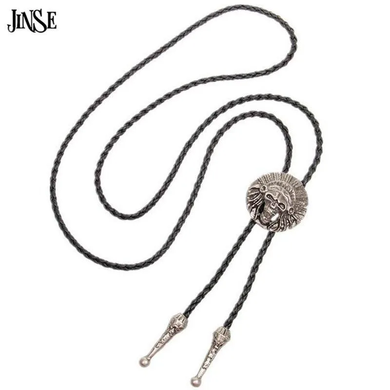 JINSE New American Neck Vintage Knitte Western Cowboy Bolo Tie Hollow Bola Shoestring Necktie Men Leather Necklace Fashion | Украшения и