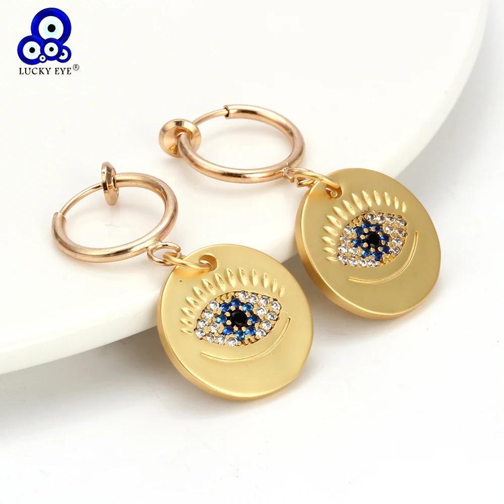 Женские Висячие серьги Lucky Eye с голубым сглаза циркониевые висячие золотого и