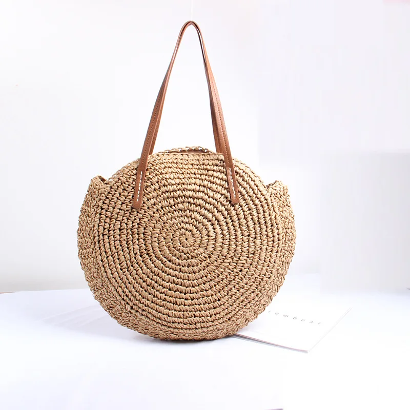 

Large Capacity Straw Handmade Shoulder Bag Female Vintage Weave Handbag Summer Beach Hobo Tote Bags White Rattan Ladies Handbags