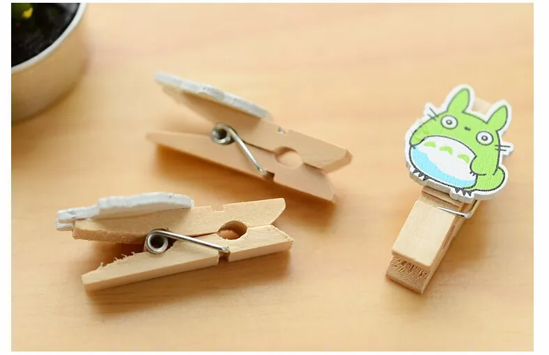10 шт./лот Новый каваи Тоторо мультяшный деревянный зажим для фото бумаги ремесло