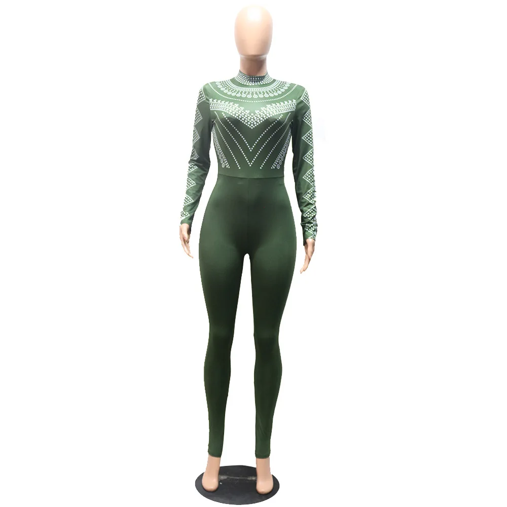LE CELEBRE O Neck Bandage Jumpsuits Full Length Women 2018 Print Bodysuit Long Sleeves Female Jumpsuit | Женская одежда