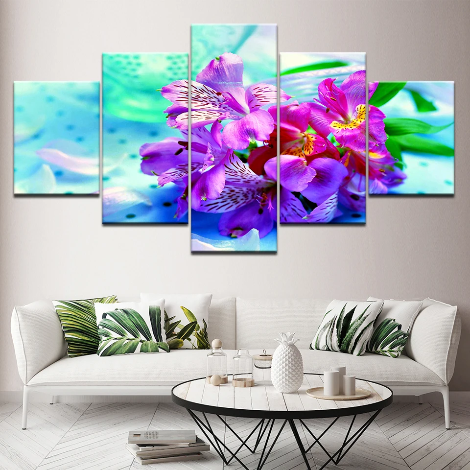 Настенные панели с розовыми цветами 5 холщовых стен современный плакат модульная