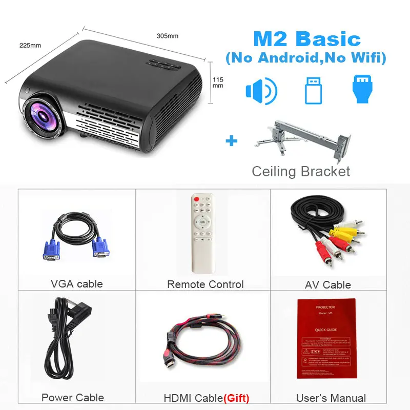 M2 add bracket VIVICINE 1080p HD проектор, опция Android 7,1 WiFi Bluetooth домашний кинотеатр светодиодный проектор для видеоигр проектор 5500 люмен проэкторы - Цвет: M2 add bracket