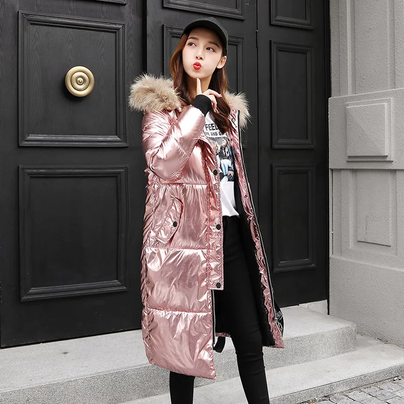 

women ladies parkas coats jackets 2019 autumn winter plus large size warm fitness Large collar Long Cotton pink reflect ante