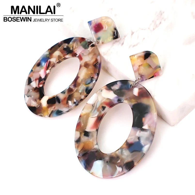 Женские акриловые овальные серьги MANILAI большие висюльки леопардовой расцветки