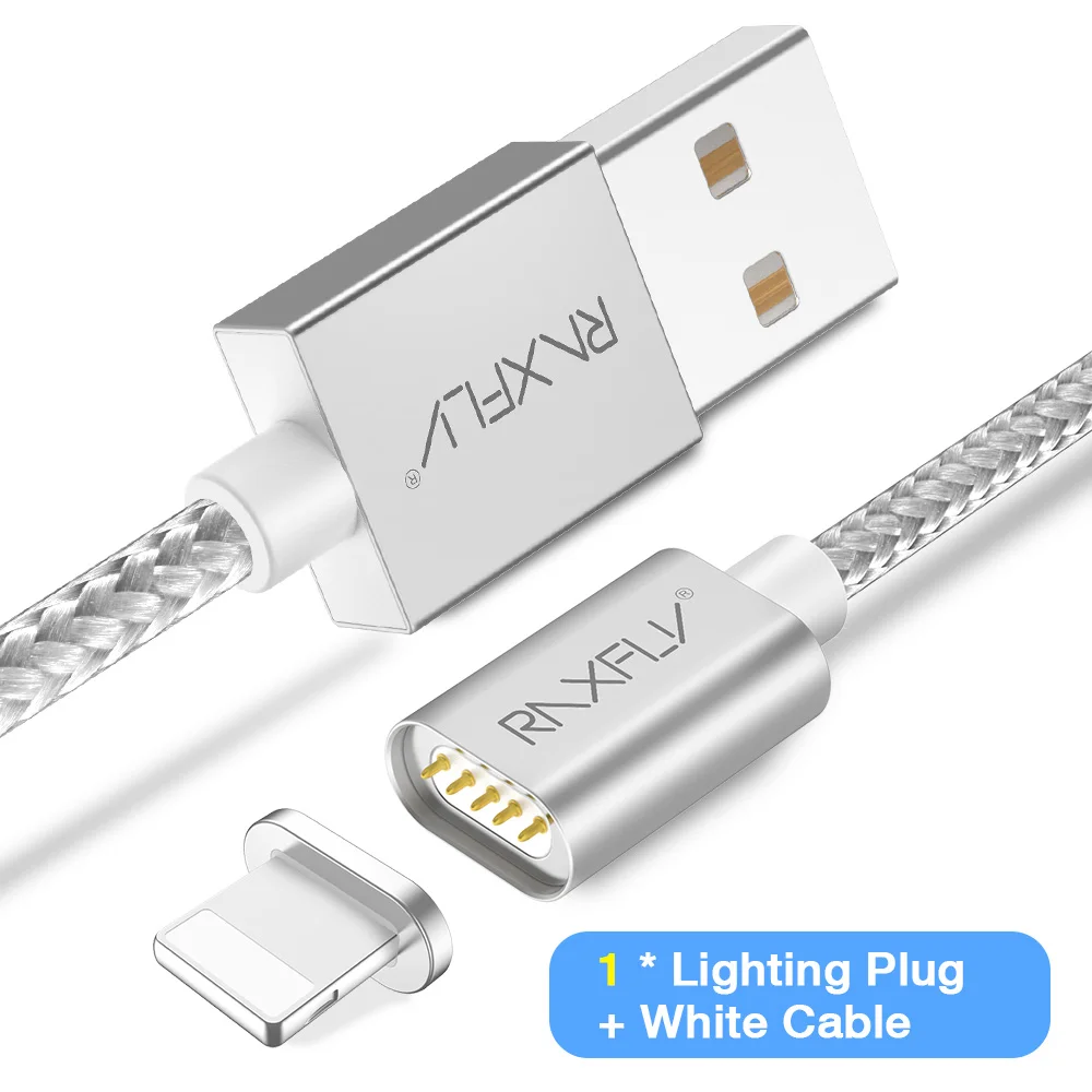 Sliver Lighting Магнитный кабель RAXFLY для iPhone X XS Max 2.4A Быстрая зарядка Магнитный usb кабель для зарядки Micro type c провод для samsung Galaxy s10 - Цвет: Sliver Lighting