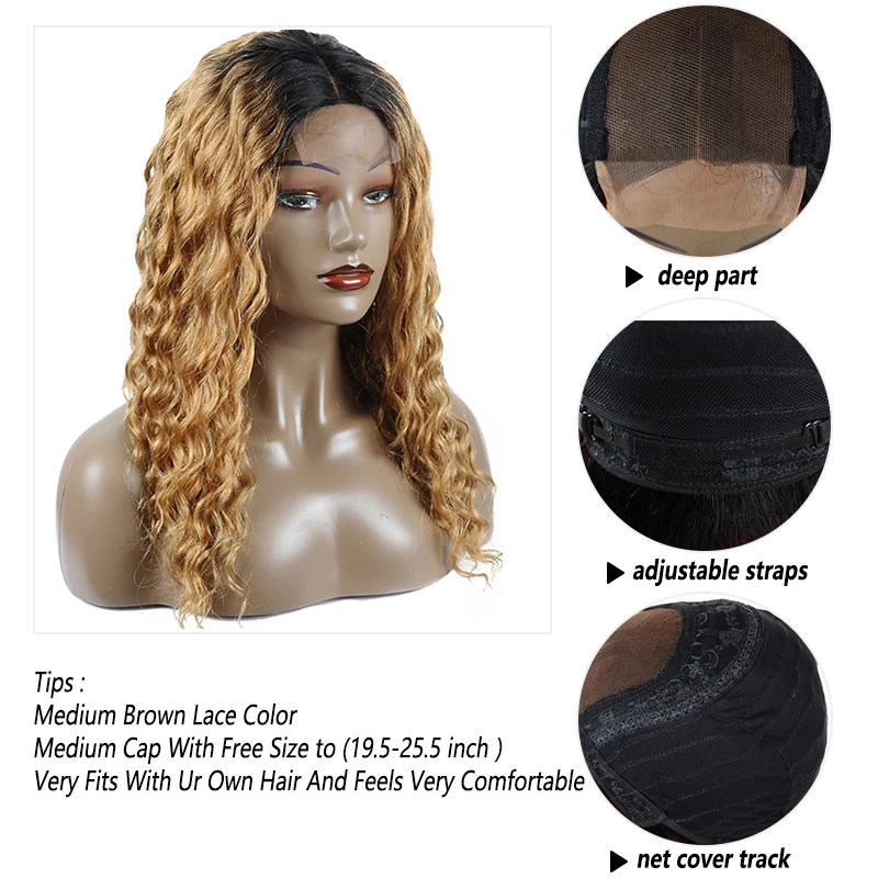 Peruvian Ombre 1B 27 Honey Blonde Remy Human Hair Wigs With 150% Density Loose Deep Lace Front 4*4 Closure For Black Woman | Шиньоны и