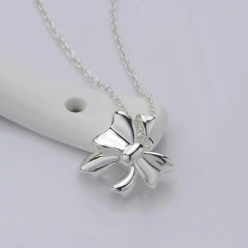 bow orecchini pendenti collane women dames zircon piedras pingente pendant blancos silver color lotes al por Dahu Rico necklaces | Украшения