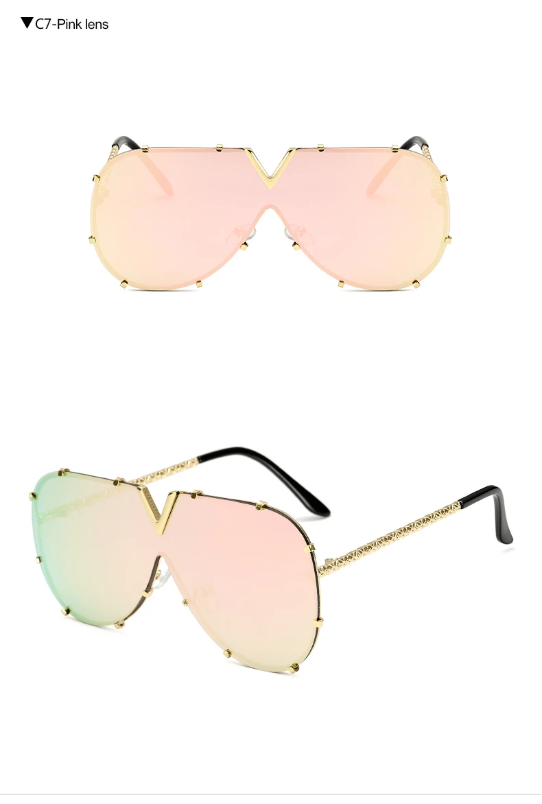 Pink Lens Солнцезащитные очки большого размера, солнцезащитный козырек, для мужчин и женщин, One Peice, солнечная Ветрозащитная маска, солнцезащитные очки с плоским верхом, с капюшоном, очки gafas 130 - Цвет линз: Pink Lens